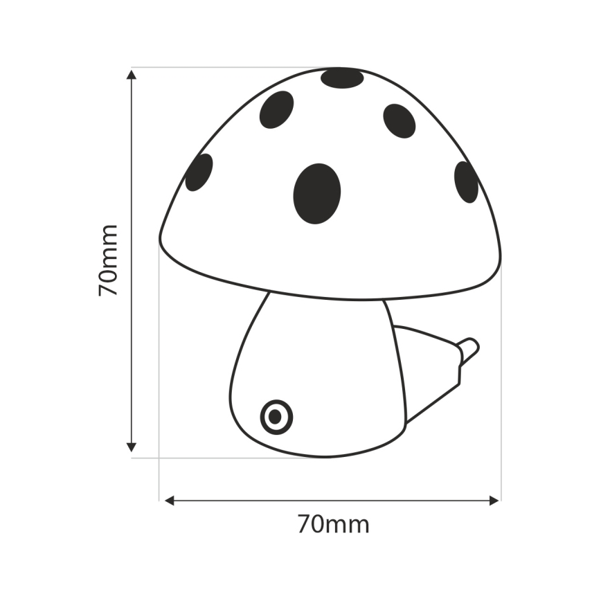 LED nattlampa för barn med skymningssensor LED/0,5W/230V flugsvamp
