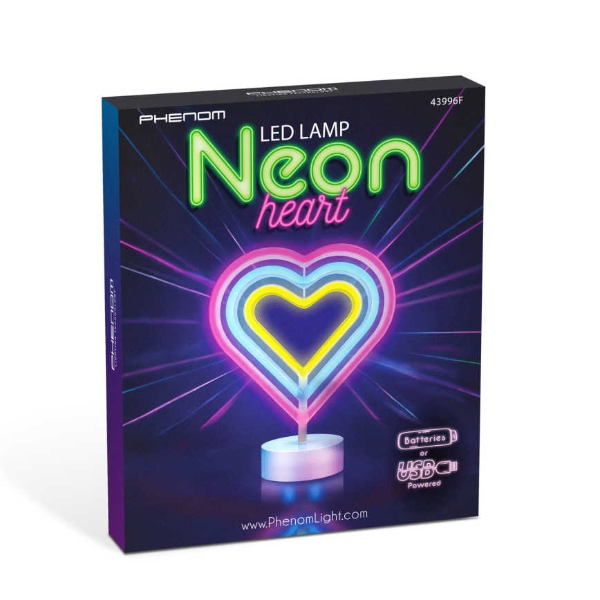 LED-neon borddekoration LED/2W/3xAA USB hjärta