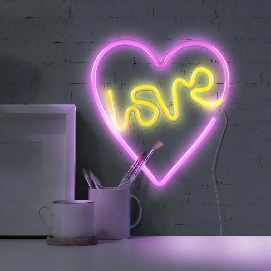 LED Neon väggdekoration LOVE LED/3W/3xAA USB rosa