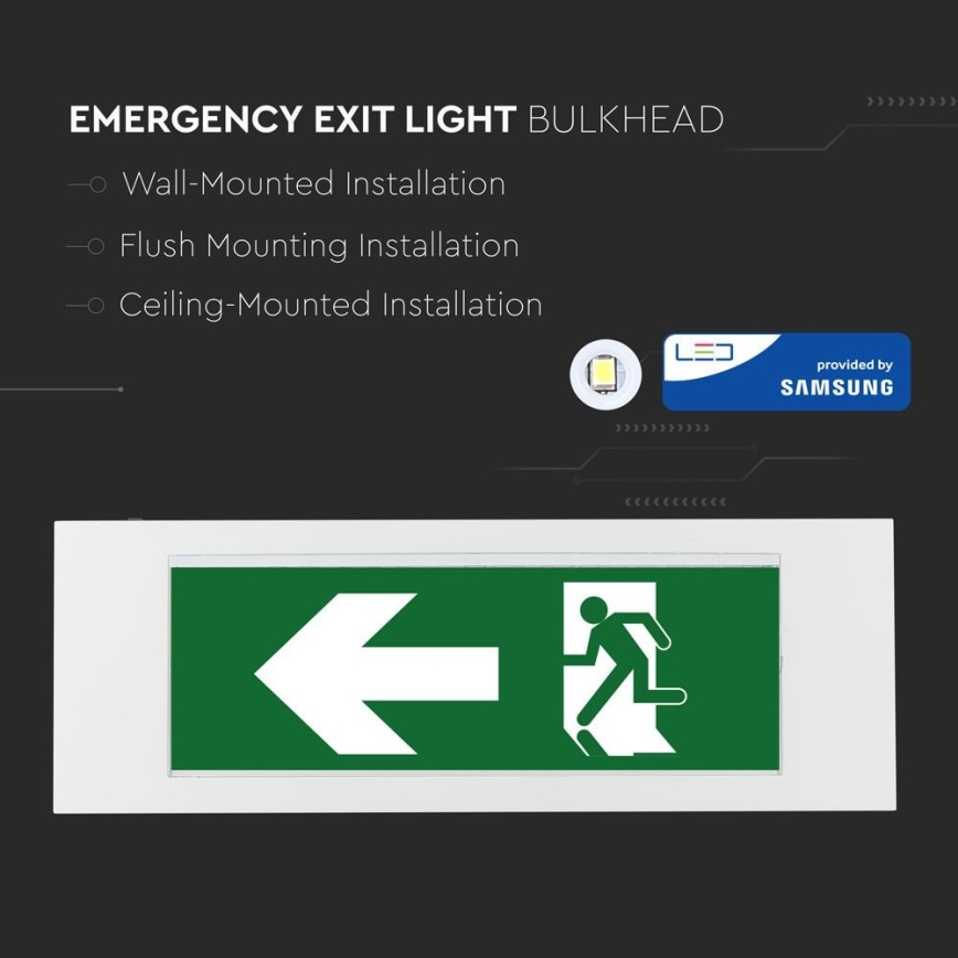 LED nödbelysning EMERGENCY EXIT SAMSUNG CHIP LED/3,8W/230V 6000K
