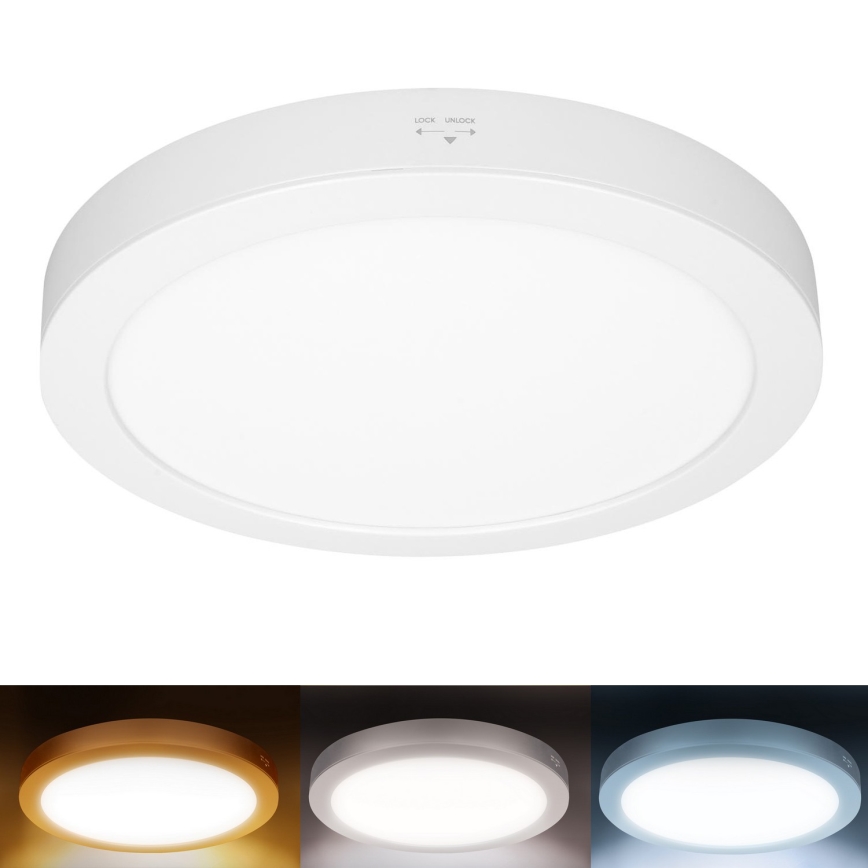 LED påbyggnads-/infälld panel 2-i-1, 18 W/230 V, 3000/4000/6000 K, Ø 22,5 cm, IP54, vit