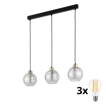 LED-pendel DEVI 3xE27/15W/230V svart/klarglas