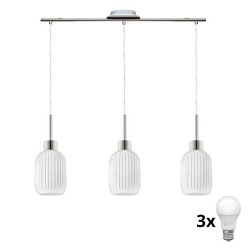 LED-pendel i vajer HARMA 3xE27/60W/230V matt krom/vit