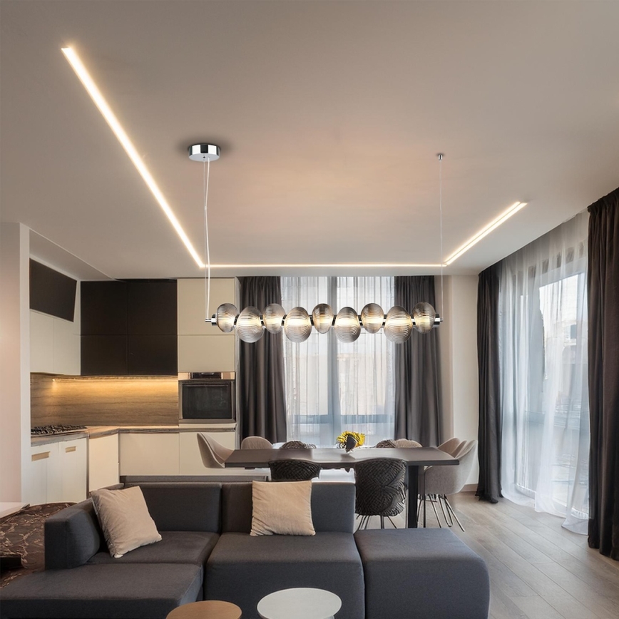LED-pendel med kabel BOLLA LED/32W/230V, blank krom/rökgrå