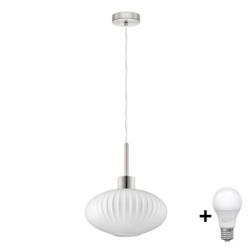 LED-pendel med kabel HARMA 1xE27/60W/230V Ø 30 cm matt krom/vit