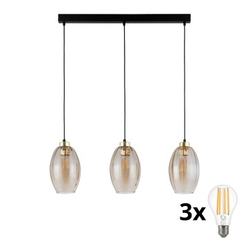 LED-pendel på kabel SEBO 3xE27/15W/230V svart/rökbeige