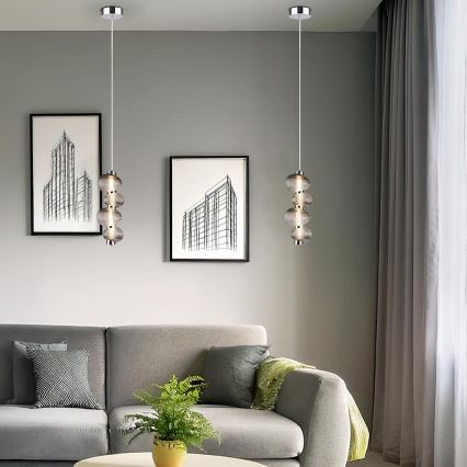 LED-pendel på vajer BOLLA LED/17W/230V Ø 16 cm, blank krom/rökgrå