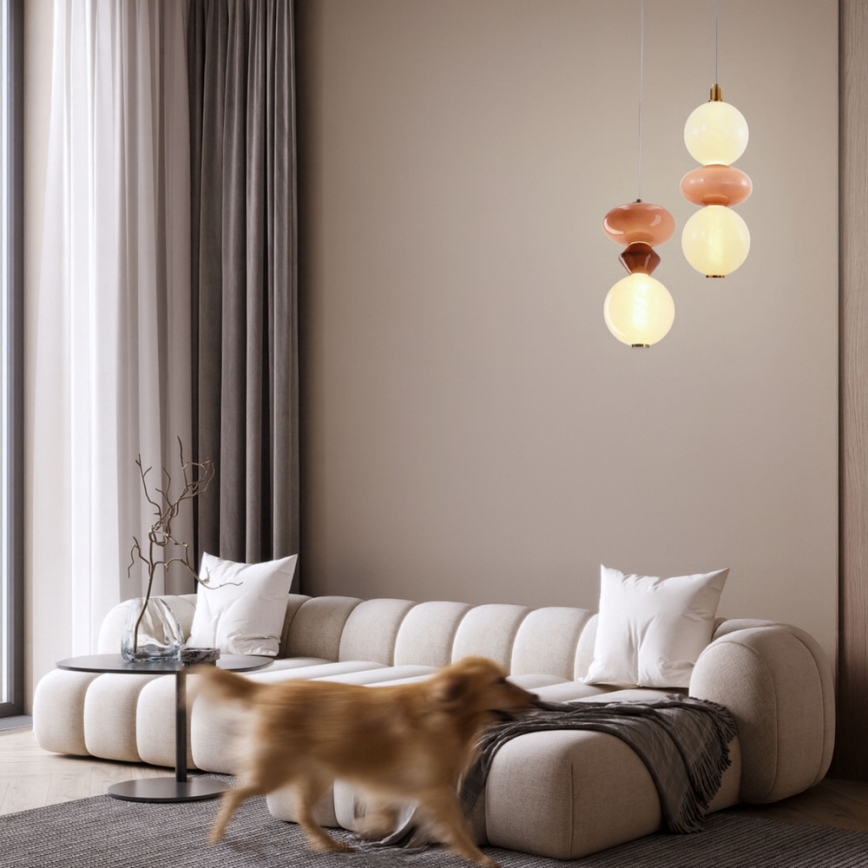 LED-pendel på vajer FLORES LED/12W/230V guld/orange