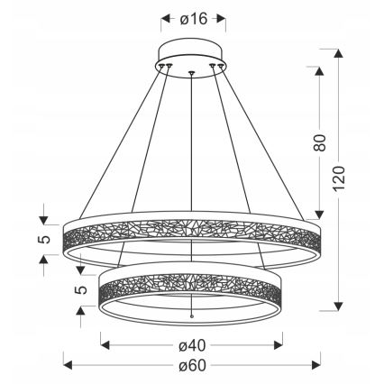 LED-pendel på vajer FROZI LED/38W/230V Ø 60 cm svart