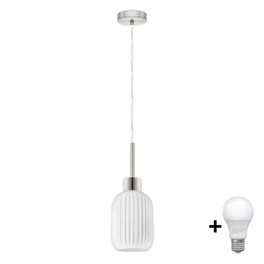 LED-pendel på vajer HARMA 1xE27/60W/230V Ø14 cm matt krom/vit