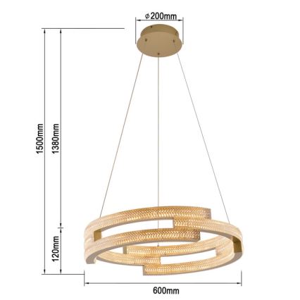 LED-pendel på vajer TARJA LED/36W/230V 3000/4000/6000K Ø 60 cm guld