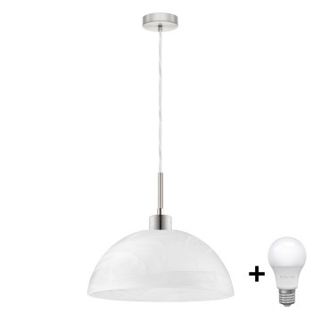 LED-pendel på wire 1xE27/60W/230V vit/klarglas