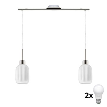 LED-pendellampa HARMA på vajer 2xE27/60W/230V matt krom/vit