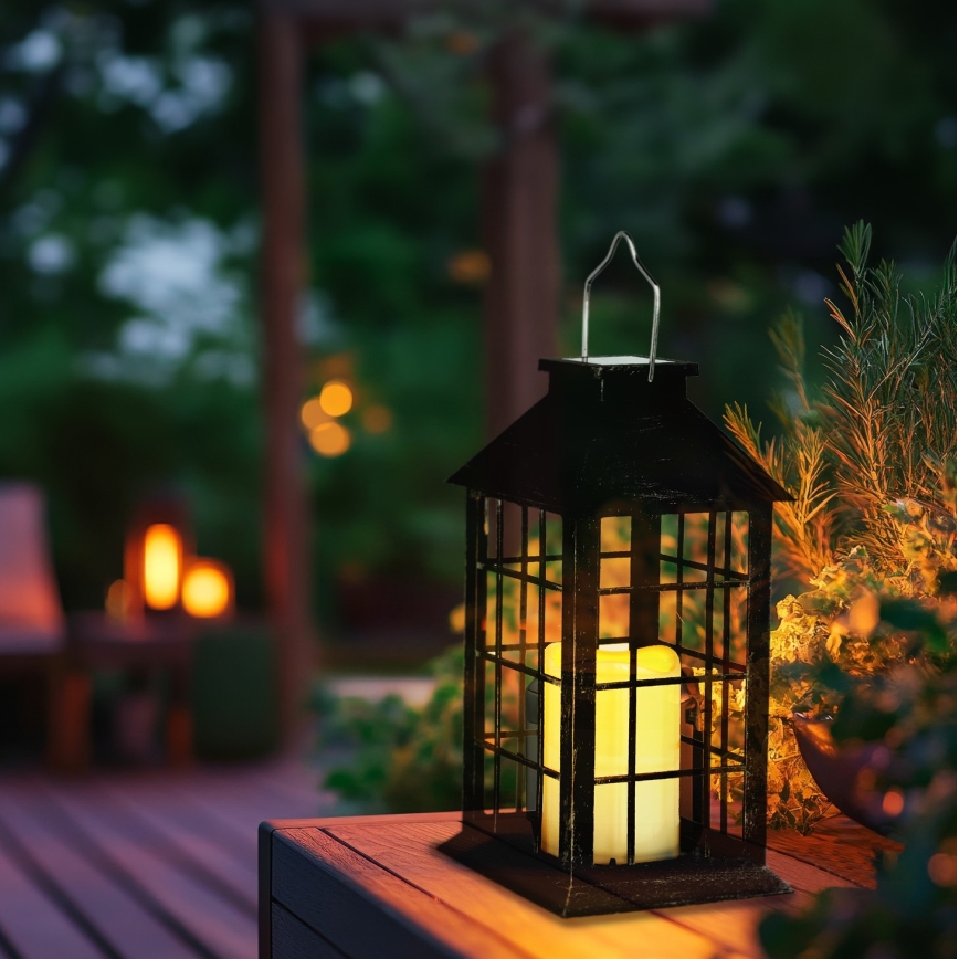 LED Pendellampa med solceller LED/0,02W/1,2V 1xAA 2700K IP44 200 mAh svart