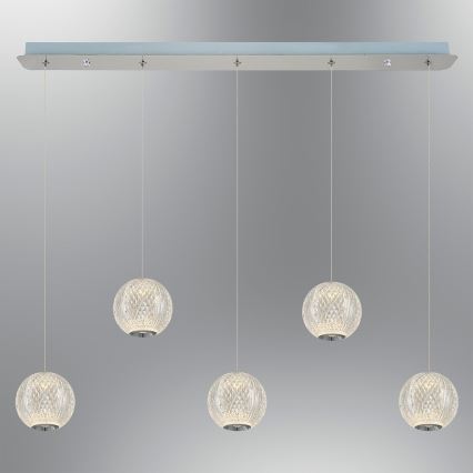 LED-pendellampa på kabel CREMONA, 5 x 5 W LED, 230 V, 3000 K, matt krom