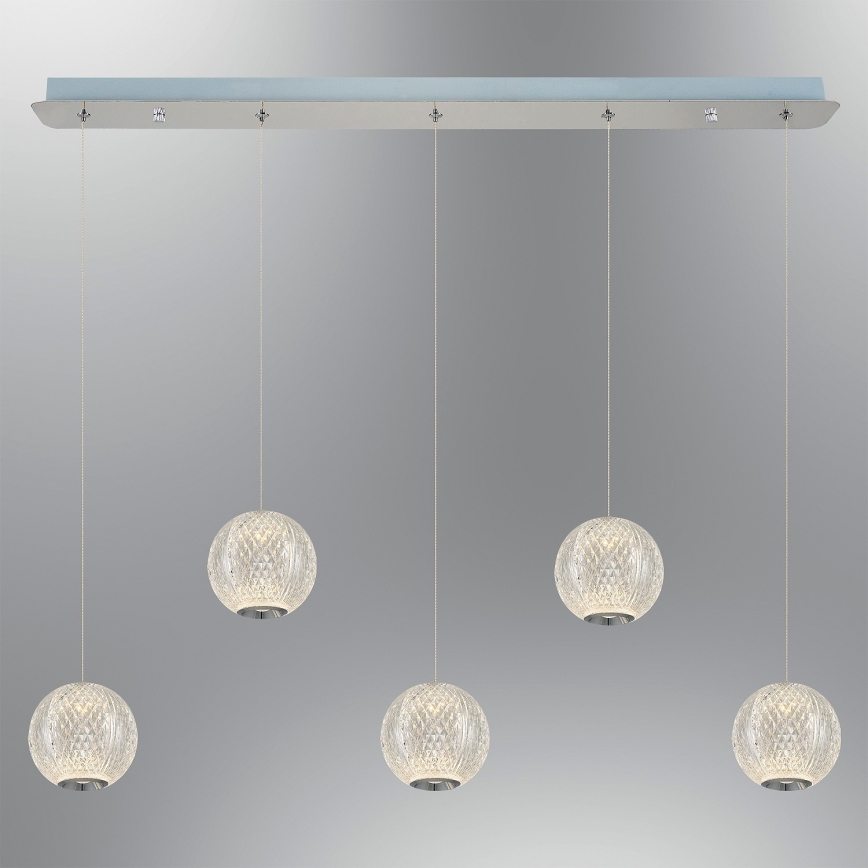 LED-pendellampa på kabel CREMONA, 5 x 5 W LED, 230 V, 3000 K, matt krom