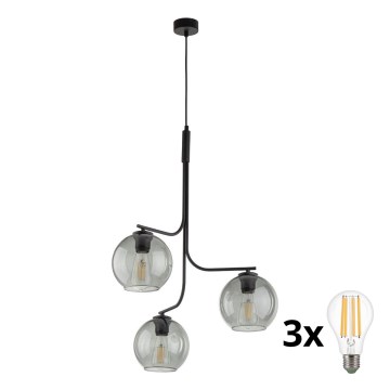 LED-pendellampa på lina CESAR 3xE27/15W/230V svart/rökgrå