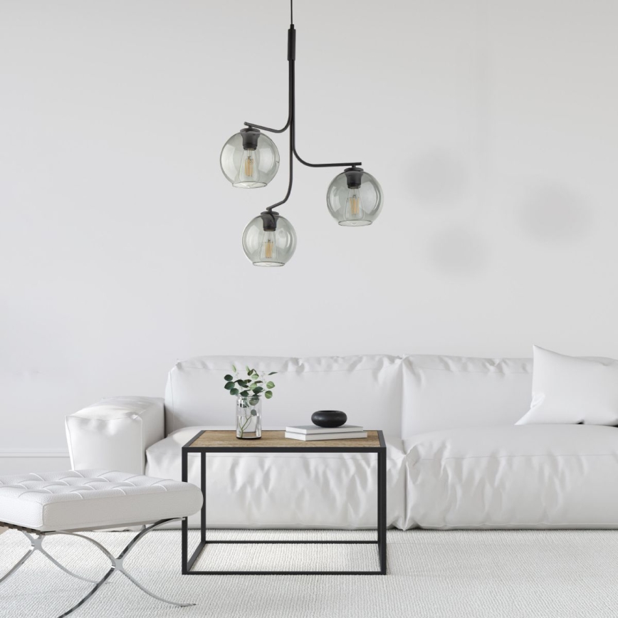 LED-pendellampa på lina CESAR 3xE27/15W/230V svart/rökgrå