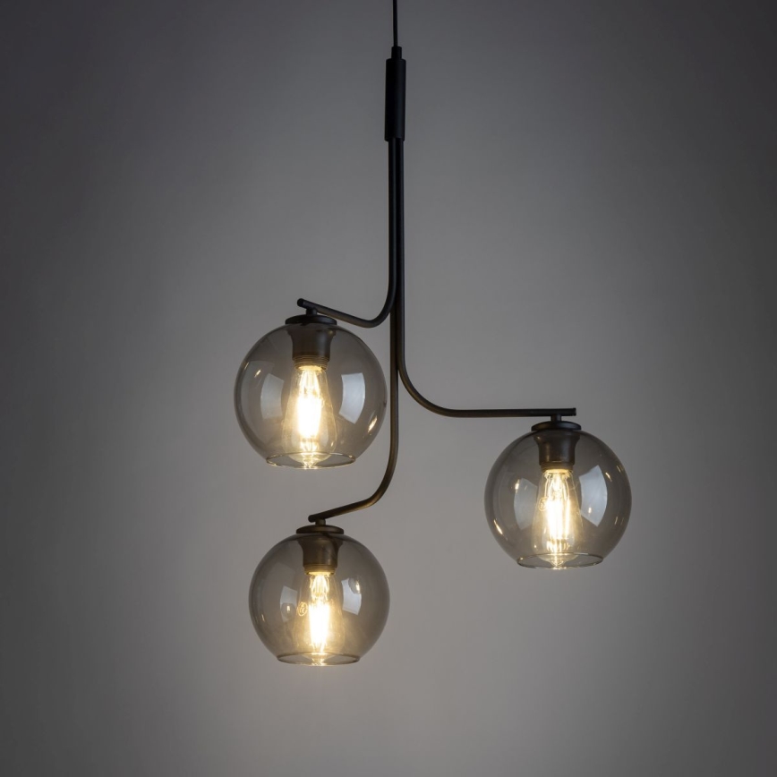LED-pendellampa på lina CESAR 3xE27/15W/230V svart/rökgrå