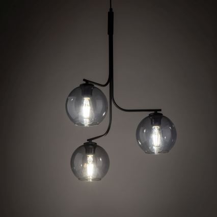 LED-pendellampa på lina CESAR 3xE27/15W/230V svart/rökgrå