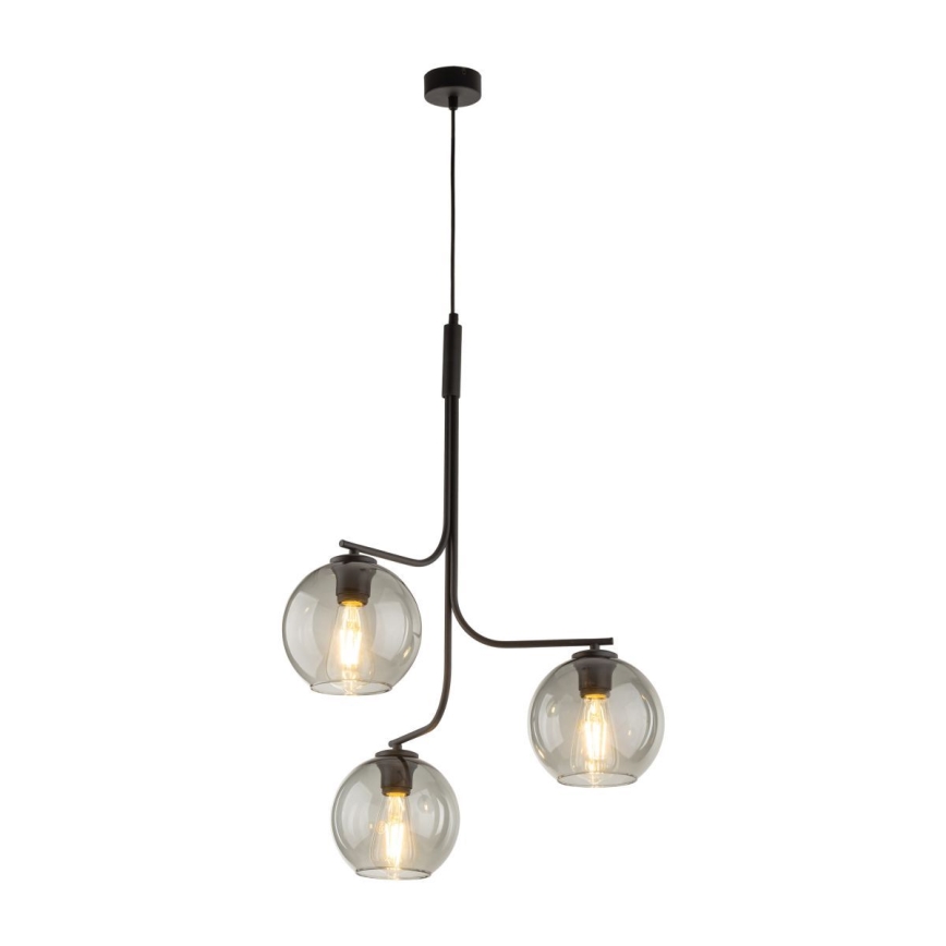 LED-pendellampa på lina CESAR 3xE27/15W/230V svart/rökgrå