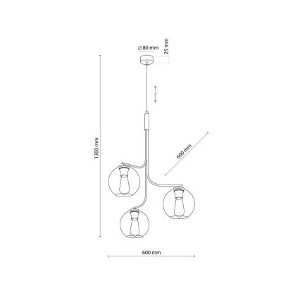 LED-pendellampa på lina CESAR 3xE27/15W/230V svart/rökgrå