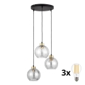 LED-pendellampa på vajer DEVI 3xE27/15W/230V svart/klart glas