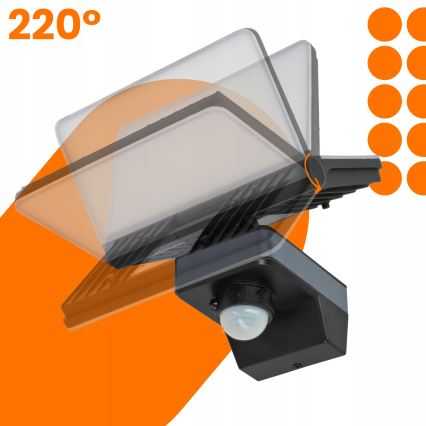 LED-reflektor med rörelsesensor och skymningssensor LED/44W/230V 4200K IP54 svart