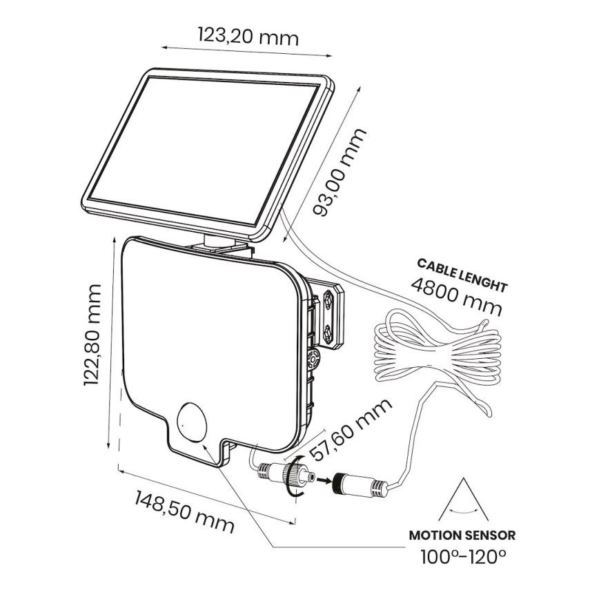 LED-reflektor med sensor och solpanel ALEX LED/5,5W/3,7V 1200 mAh IP44