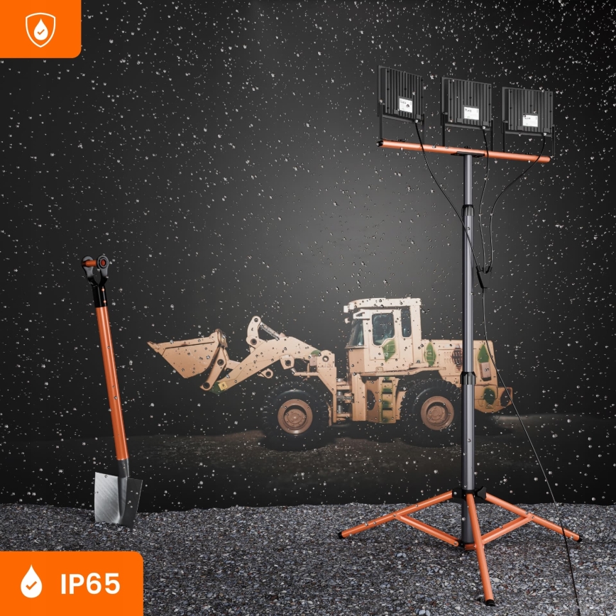 LED-reflektor med stativ 3xLED/100W/230V 4500K IP65 svart/orange