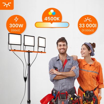 LED-reflektor med stativ 3xLED/100W/230V 4500K IP65 svart/orange