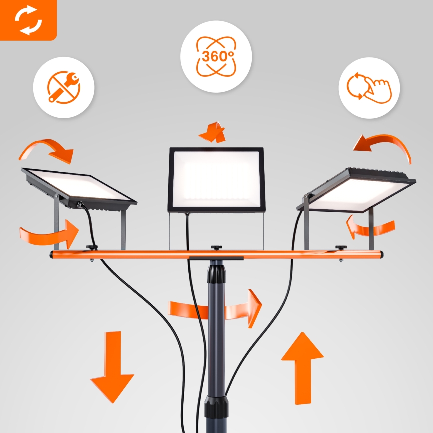 LED-reflektor med stativ 3xLED/100W/230V 4500K IP65 svart/orange