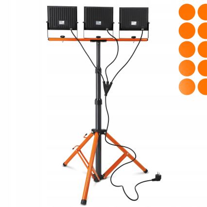 LED-reflektor med stativ 3xLED/100W/230V 4500K IP65 svart/orange