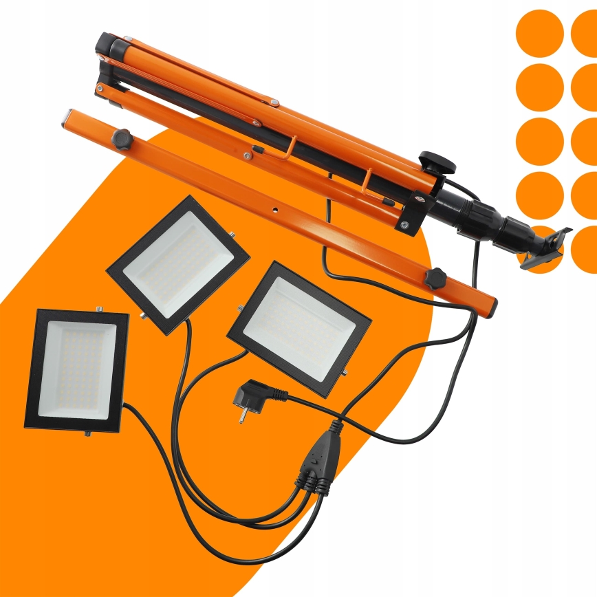 LED-reflektor med stativ 3xLED/50W/230V 4500K IP65 svart/orange