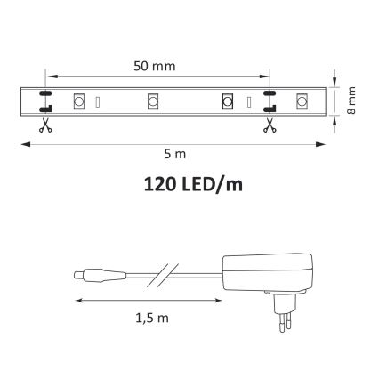 LED-remsa 5m LED/36W/12V 4000K