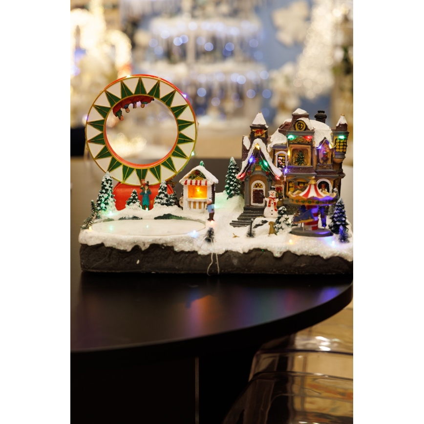 LED RGB Animated Juldekoration med music 30xLED/1,5W/230V snowy village