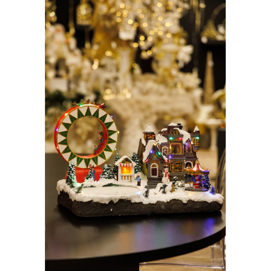 LED RGB Animated Juldekoration med music 30xLED/1,5W/230V snowy village