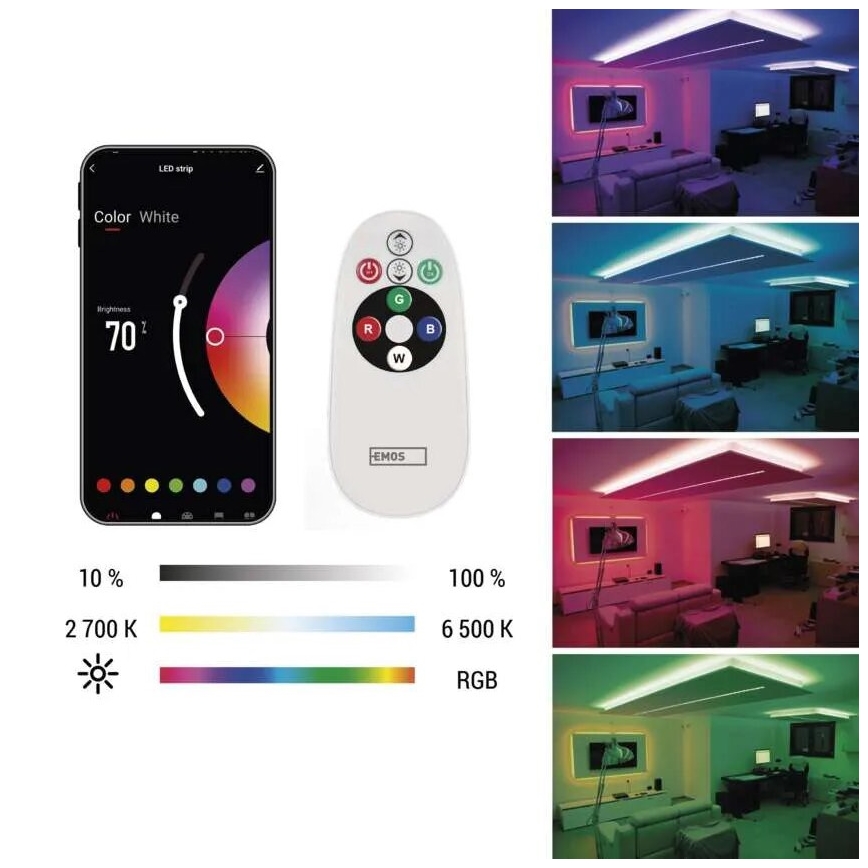 LED RGB+CCT Dimbart LED-remsa GOSMART LED/21W/230V 5 m 2700-6500K IP44 Wi-Fi + fjärrkontroll