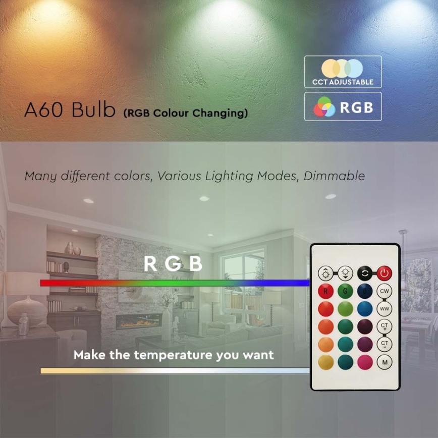 LED RGB dimbar glödlampa A60 E27/8,5W/230V 4000K + fjärrkontroll