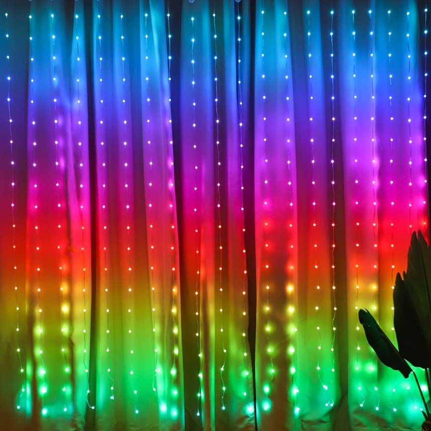 LED RGB dimbar julgardin WIZARD 400xLED/USB 2x2m + fjärrkontroll