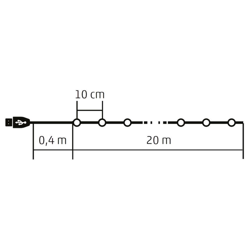 LED RGB dimbar julslinga 200 LED/29 funktioner 20,4 m