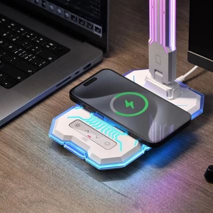 LED RGB Dimbara uppladdningsbara touchbordslampa med trådlös laddning LED/7,5W/5V 2700-5300K vit