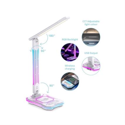 LED RGB Dimbara uppladdningsbara touchbordslampa med trådlös laddning LED/7,5W/5V 2700-5300K vit