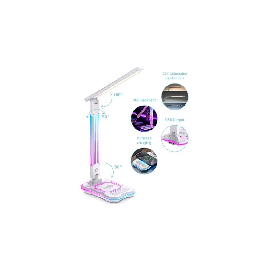 LED RGB Dimbara uppladdningsbara touchbordslampa med trådlös laddning LED/7,5W/5V 2700-5300K vit