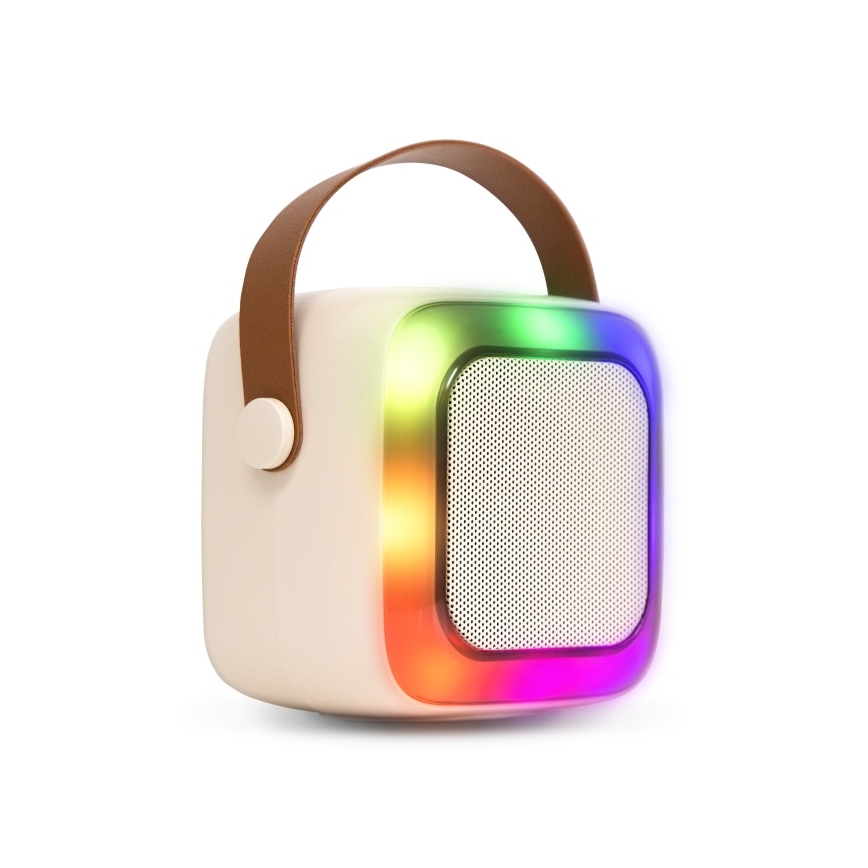 CONNECT IT CSP-1010-BG - RGB-LED-högtalare med 2 trådlösa mikrofoner (2Mic), 5 W/1200 mAh + 2x 400 mAh, krämvit/guld