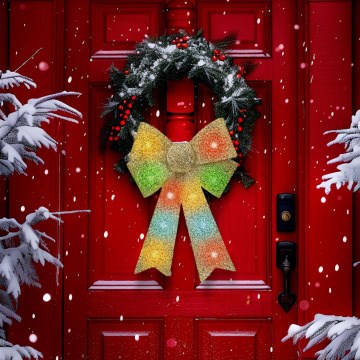 LED RGB juldekoration 11xLED/3xLR44 40x30 cm guldfärgad rosett