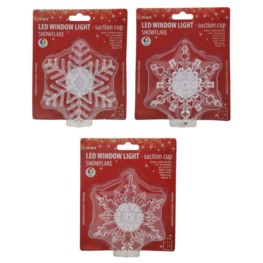 LED RGB juldekoration med sugkopp LED/3xLR44 snöflinga