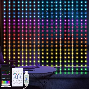 LED RGB Ljusreglerad Julgardin WIZARD 400xLED/USB 2x2m + fjärrkontroll