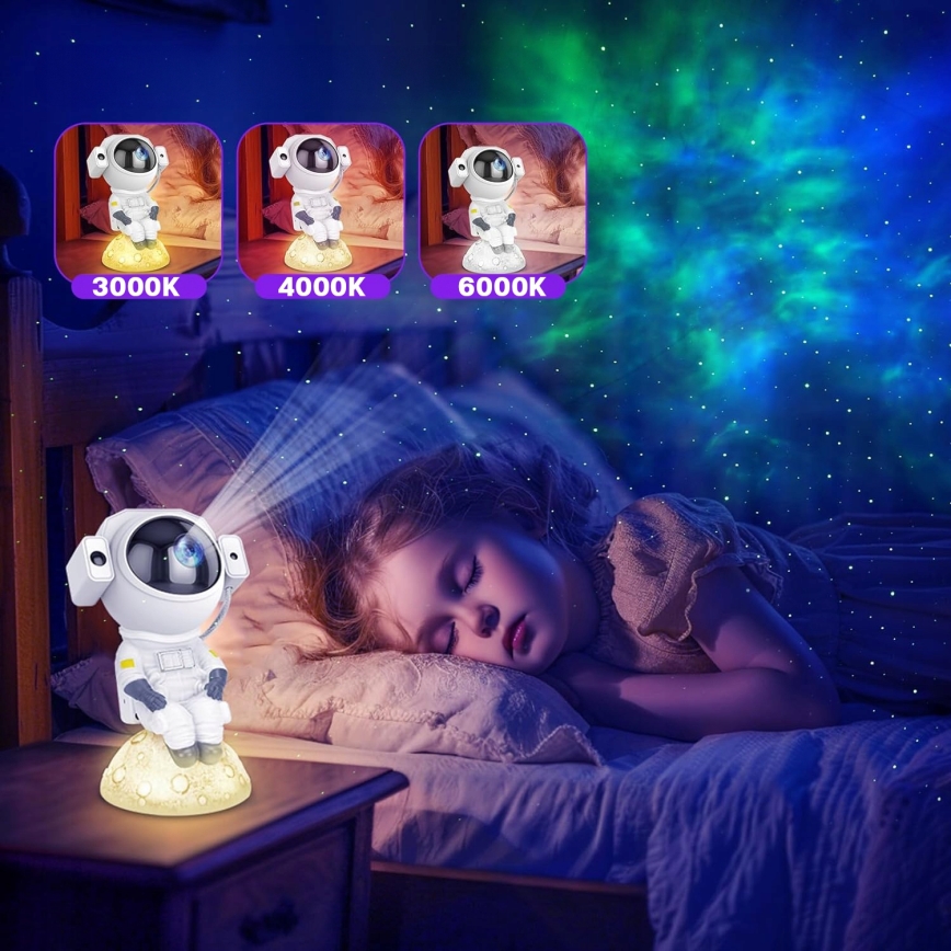 LED RGB-projektor 3-i-1 LED/5W/5V 3000/4000/6000K Astronaut + fjärrkontroll