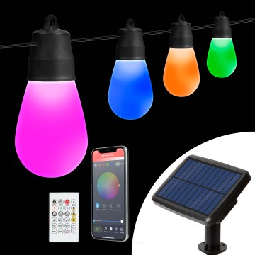 LED RGBIC dimbar solcellsdriven ljusslinga 15xLED/1,3W/3,7V 2200 mAh 8 m IP65 svart + fjärrkontroll